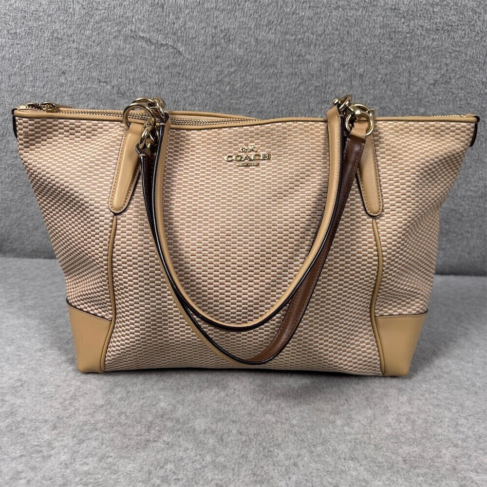 Coach Legacy Ava Zip Tote Bag Womens Large Tan/Beige Signature Jacquard